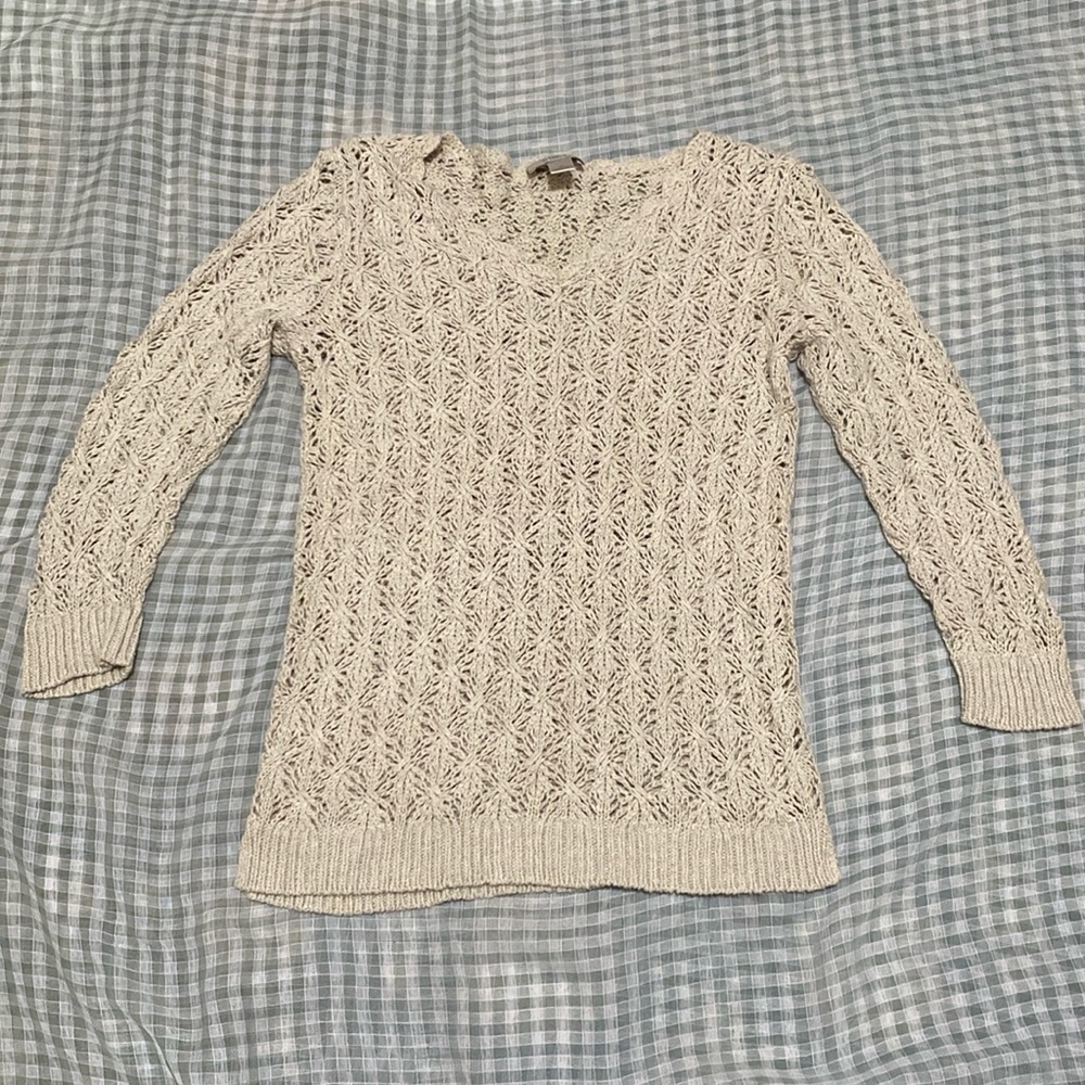Ann Taylor LOFT. Crochet neck sweater. Beige in color. Small petite. Worn once.
